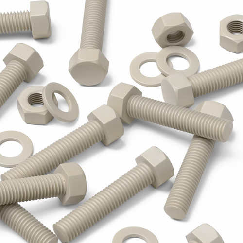 5x Natural PPS Hex Head Plastic Screws & Bolts M8 x 40mm, Nuts & Washers