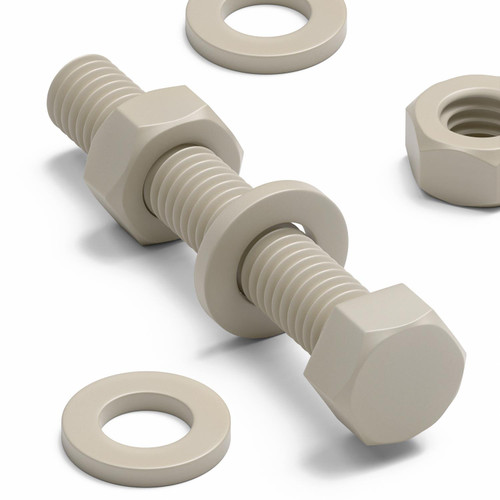 10x PPS Hex Head, M6 x 40mm, Plastic Nuts and Bolts (Screws), Washers, Polyphenylene Sulfide