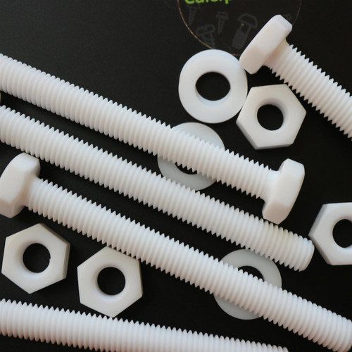 5x Natural PTFE Hex Head Plastic Screws & Bolts M10 x 100 mm, Nuts & Washers
