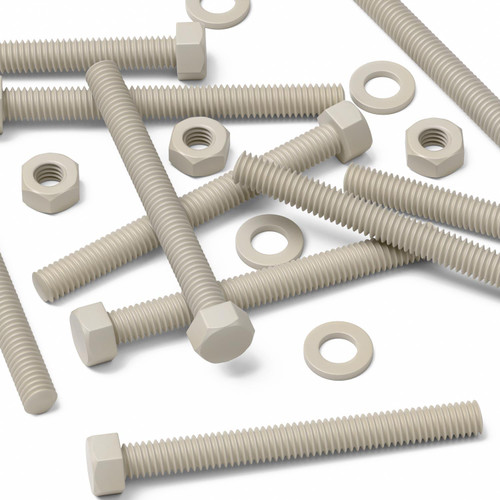 5x Natural PPS Hex Head Plastic Screws & Bolts M6 x 60mm, Nuts & Washers