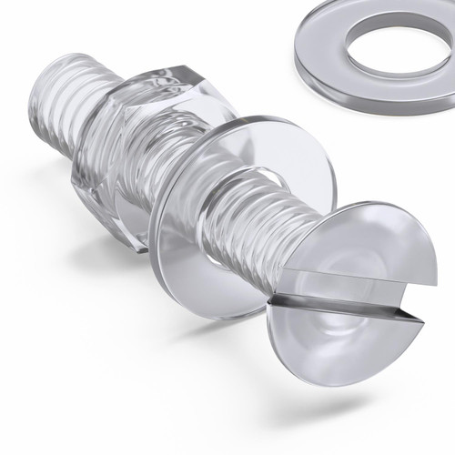 50x Clear Acrylic Slotted Countersunk Screws M4 x 20mm, Nuts & Washers