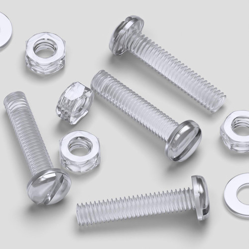 50x Clear Acrylic Slotted Pan Head Screws & Bolts M4 x 20 mm, Nuts & Washers