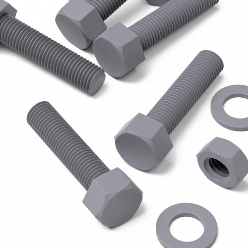 5x Grey PVC Hex Head Plastic Screws & Bolts M16 x 65mm, Nuts & Washers