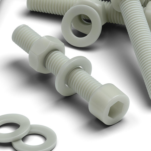 10x Glass Filled Nylon Socket Head Screws M10 x 50 mm, Nuts & Washers