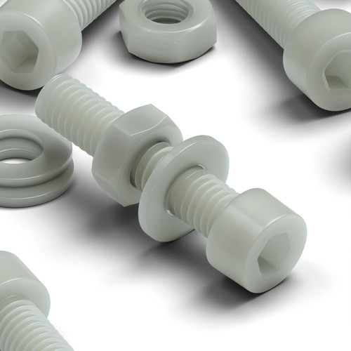 50x Natural Glass Filled Nylon Socket Head Screws M4 x 20 mm, Nuts & Washers