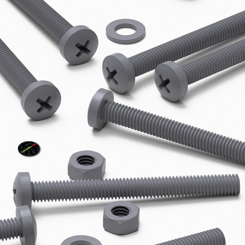 20x Grey PP Pan Head Cross Plastic Screws & Bolts M6 x 60 mm, Nuts & Washers
