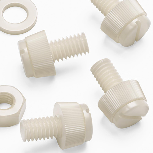 50x Natural Nylon Slotted Knurled Thumbscrews M6 x 10 mm, Nuts & Washers
