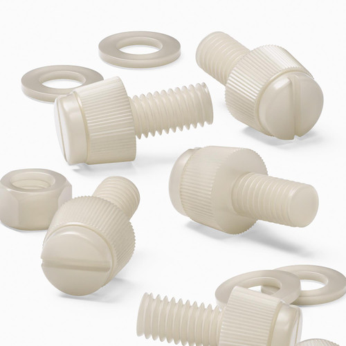 50x Natural Nylon Slotted Knurled Thumbscrews M5 x 10mm, Nuts & Washers