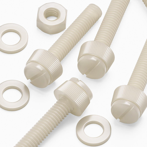 50x Natural Nylon Slotted Knurled Thumbscrews M6 x 30mm, Nuts & Washers