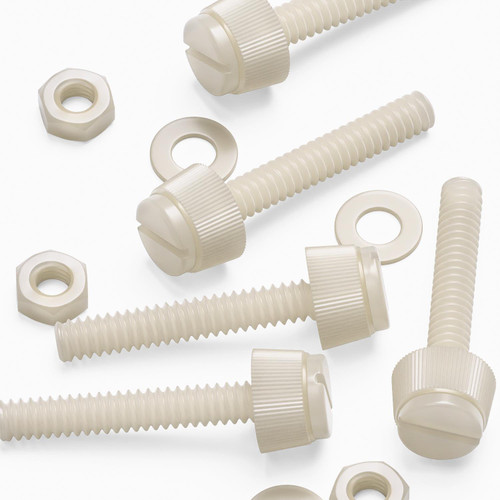 50x Natural Nylon Slotted Knurled Thumbscrews M3 x 20mm, Nuts & Washers
