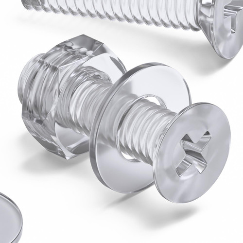 50x Clear Acrylic Countersunk Screws & Bolts M3 x 10mm, Nuts & Washers