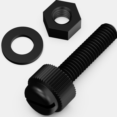 50x Black, Nylon Plastic, Thumbscrews, M5 x 20mm, knurled, Nuts, Washers & Bolts