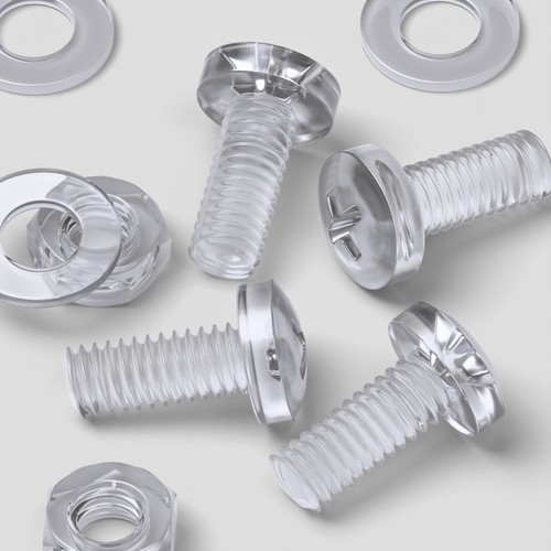 60x Clear Acrylic, Pan Head, M4 x 10mm, Plastic Bolts, Nuts & Washers - Screws