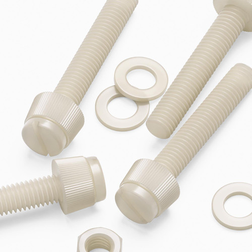 50x Natural Nylon Slotted Knurled Thumbscrews M5 x 30 mm, Nuts & Washers