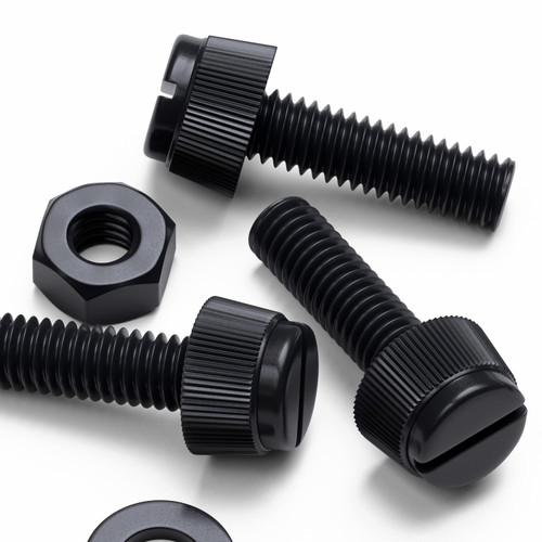 50x Black Nylon Slotted Knurled Thumbscrews M6 x 20mm, Nuts & Washers
