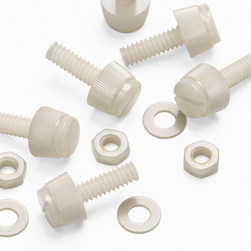 50x Natural Nylon Slotted Knurled Thumbscrews M3 x 10mm, Nuts & Washers