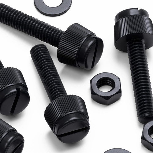 50x Black Nylon Slotted Knurled Thumbscrews M4 x 20mm, Nuts & Washers