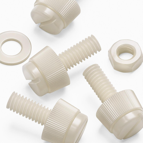 50x Natural Nylon Slotted Knurled Thumbscrews M4 x 10 mm, Nuts & Washers