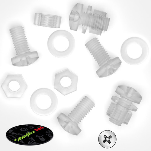 60x Clear Acrylic, Pan Head, M5 x 10mm, Plastic Bolts, Nuts & Washers - Screws