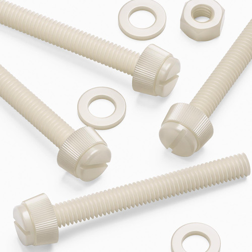 50x Natural Nylon Slotted Knurled Thumbscrews M6 x 50 mm, Nuts & Washers