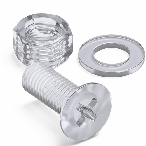 50x Clear Acrylic Countersunk Screws & Bolts M5 x 10mm, Nuts & Washers