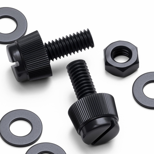 50x Black Nylon Slotted Knurled Thumbscrews M4 x 10mm, Nuts & Washers