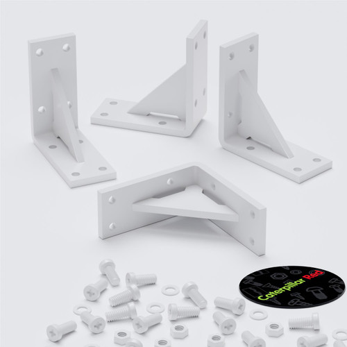 4x v4, 5mm thickness, Reinforced Strong Angled L Brackets, Polished White Acrylic + 40x M5 Bolts - (Right Angle Bracket)