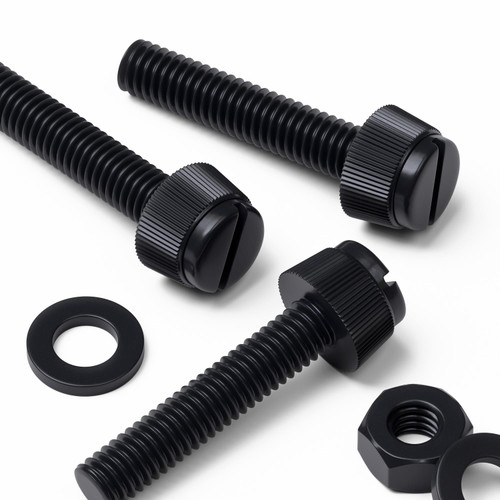 50x Black Nylon Slotted Knurled Thumbscrews M6 x 30 mm, Nuts & Washers