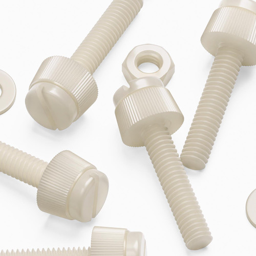 50x Natural Nylon Slotted Knurled Thumbscrews M4 x 20mm, Nuts & Washers