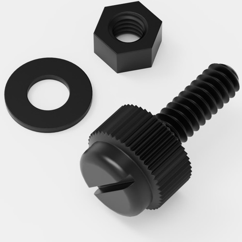 50x Black, Nylon Plastic, Thumbscrews, M3 x 10mm, knurled, Nuts, Washers & Bolts