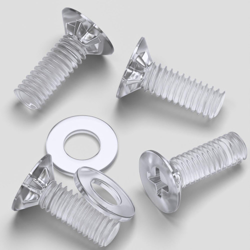 50x Clear Acrylic, Countersunk Cross Head, M4 x 10mm, Plastic, Bolts, Nuts & Washers - Screws