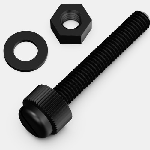 50x Black, Nylon Plastic, Thumbscrews, M5 x 30mm, knurled, Nuts, Washers & Bolts