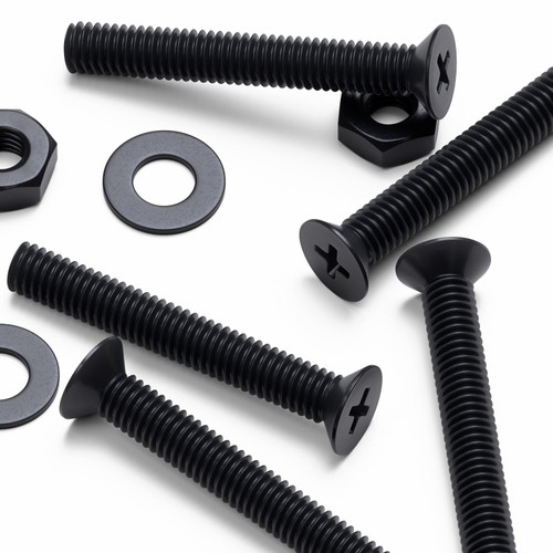 50x Black Nylon Countersunk Cross Screws & Bolts M3 x 20mm, Nuts & Washers