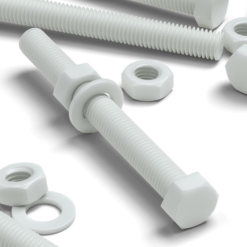 5x White POM Hex Head Plastic Screws & Bolts M16 x 150mm, Nuts & Washers