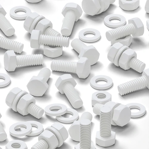 50x White PVC, Hex Head, M6 x 16mm, Plastic Bolts, Nuts & Washers,  UPVC