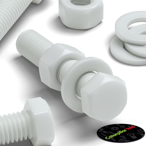 10x White POM Hex Head Plastic Screws & Bolts M12 x 60mm, Nuts & Washers