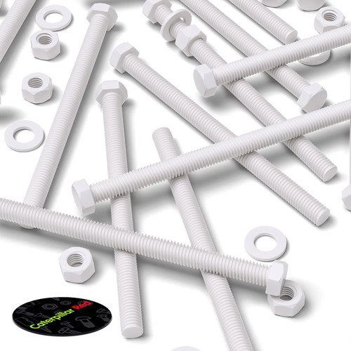 5x White PP Hex Head Plastic Screws & Bolts M12 x 170mm, Nuts & Washers