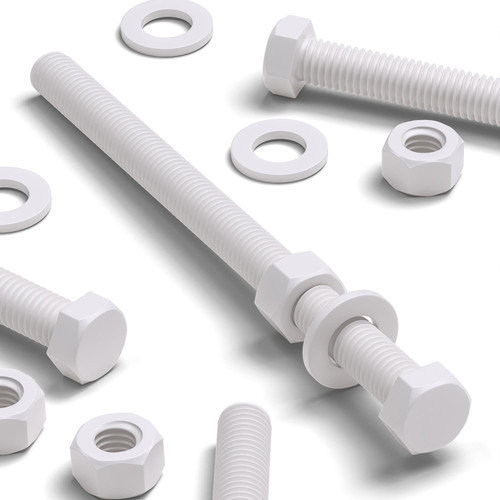 5x White PP Hex Head Plastic Screws & Bolts M12 x 170mm, Nuts & Washers