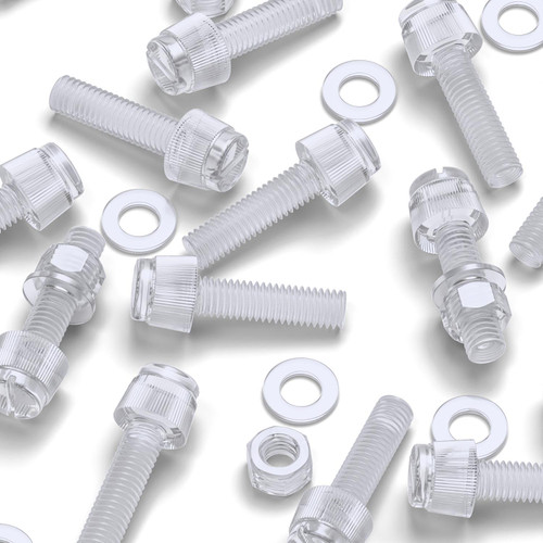 50x Clear Acrylic Slotted Knurled Thumbscrews M5 x 20 mm, Nuts & Washers