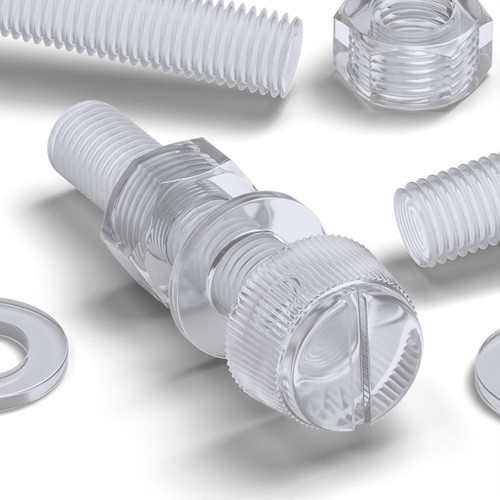 50x Clear Acrylic Slotted Knurled Thumbscrews M8 x 40 mm, Nuts & Washers