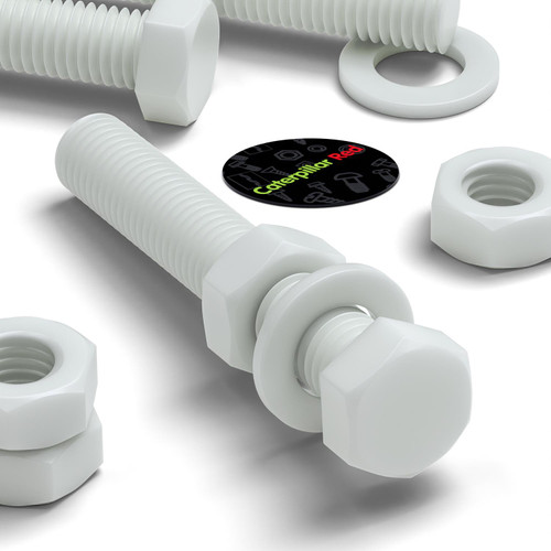 5x White POM Hex Head Plastic Screws & Bolts M16 x 100mm, Nuts & Washers