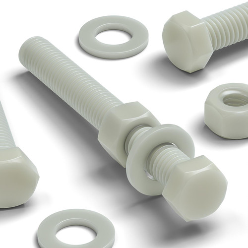 5x Natural Glass Filled Nylon Hex Head Screws M12 x 100 mm, Nuts & Washers