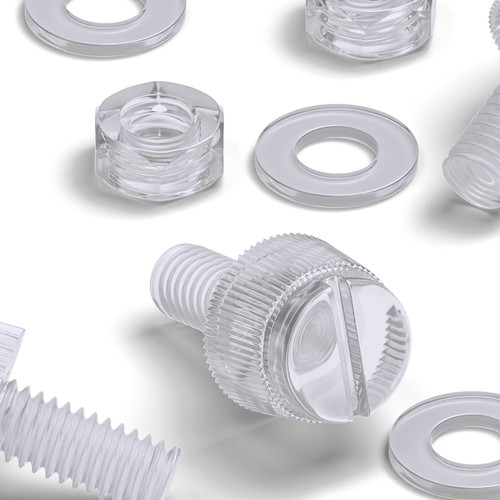 50x Clear Acrylic Slotted Knurled Thumbscrews M4 x 10 mm, Nuts & Washers