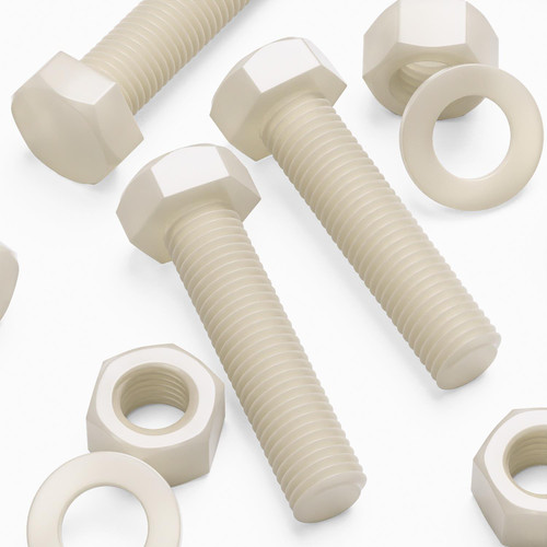 3x Natural, Hex Head, Nylon, M24 x 100mm, Plastic Bolts,Nuts & Washers, -Screws