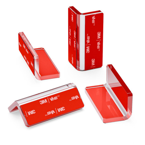 4 x Angled L Brackets, Polished Clear Acrylic - (Right Angle Bracket), No glue required, Self Adhesive.