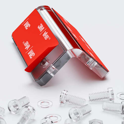 4x v2, 5mm thickness, Angled L Brackets, Polished Clear Acrylic + 20x M5 Bolts - (Right Angle Bracket), No glue required, Self Adhesive.