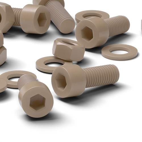 5x Natural PEEK Socket Head Screws & Bolts M8 x 20 mm, Nuts & Washers