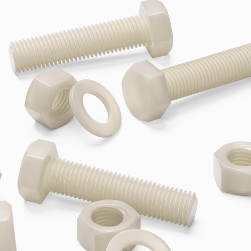 3x Natural Nylon Hex Head Screws & Bolts M24 x 100mm, Nuts & Washers