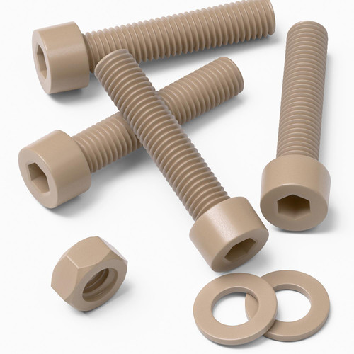 5x Natural PEEK Socket Head Screws & Bolts M8 x 40 mm, Nuts & Washers