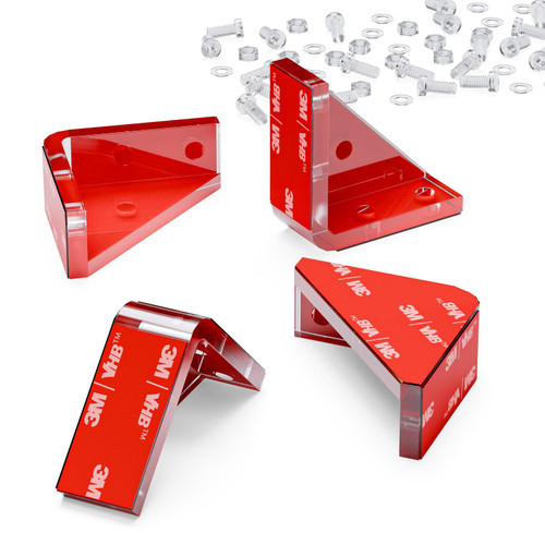 4x v3, 5mm thickness, Brackets, Polished Clear Acrylic + 20x M5 Bolts - (Corner Bracket), No glue required, Self Adhesive.